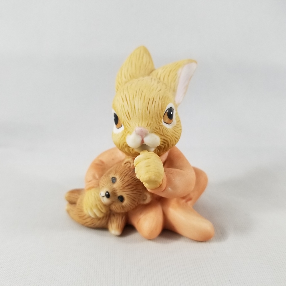 Baby Bunny Rabbit Sucking Thumb Homco Figurine Teddy Bear 2 Inches Tall 1466